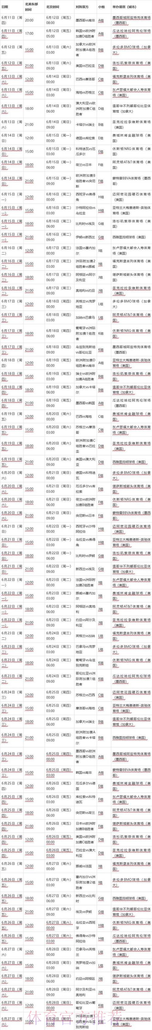 2026世界杯每日赛程详细安排最新时间表官网入口
